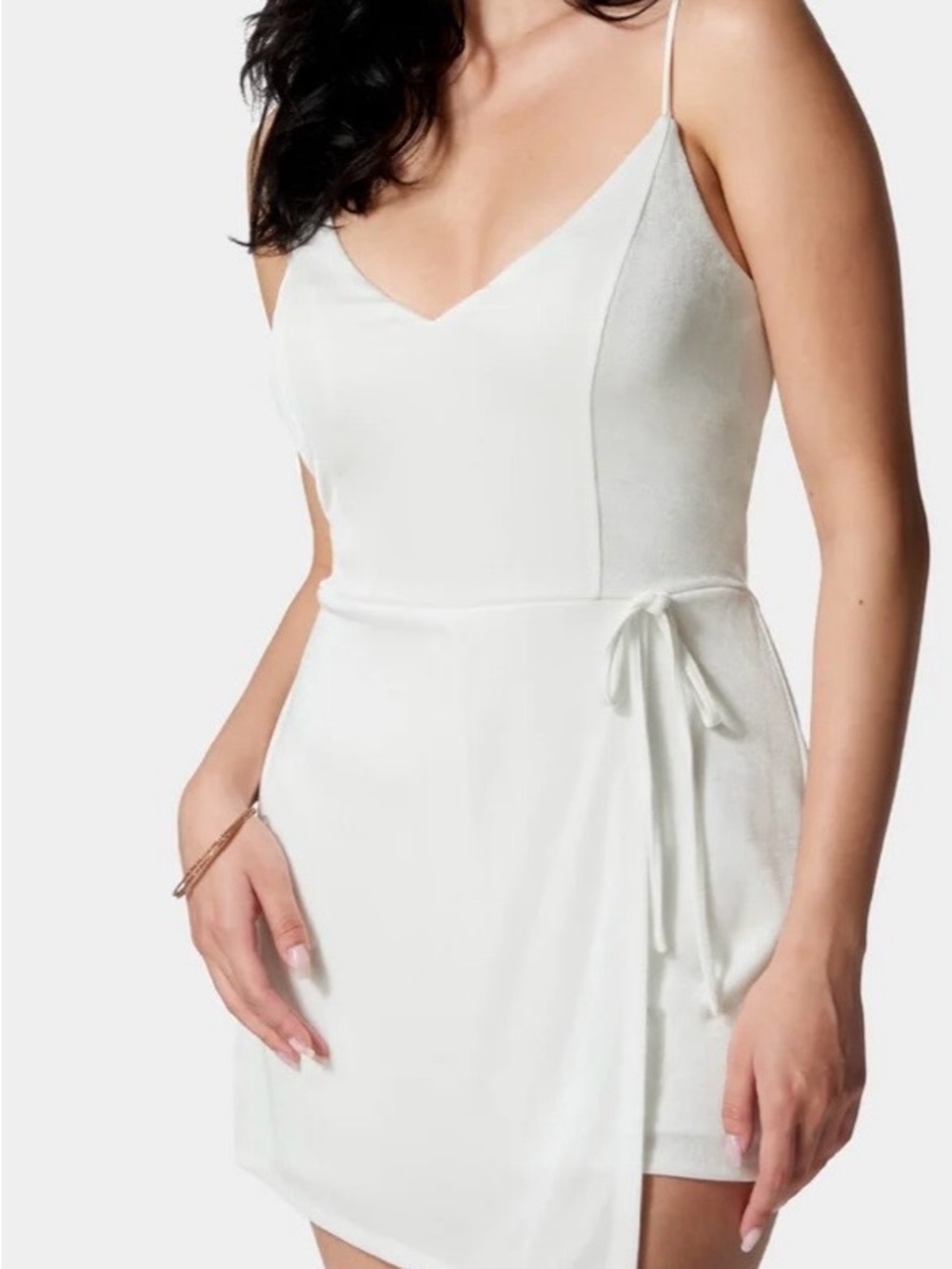 bebe White Mini Wrap skirt romper Small Ivory/cream adjustable straps